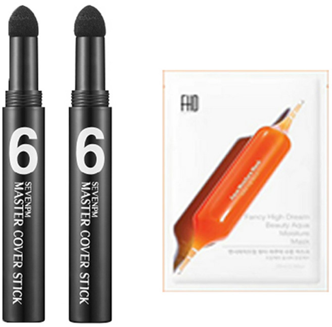 세븐피엠 마스터 헤어 커버스틱 1g x 2p + FHD 아쿠아 수분 마스크팩, 혼합색상, 1개