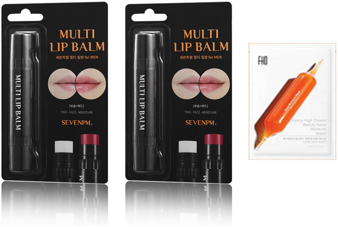 세븐피엠 2in1 멀티 립밤 2p + FHD 아쿠아 수분 마스크팩, 혼합색상, 1개