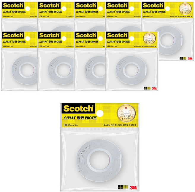 스카치 양면테이프 138 12mm x 10m, 투명, 10개