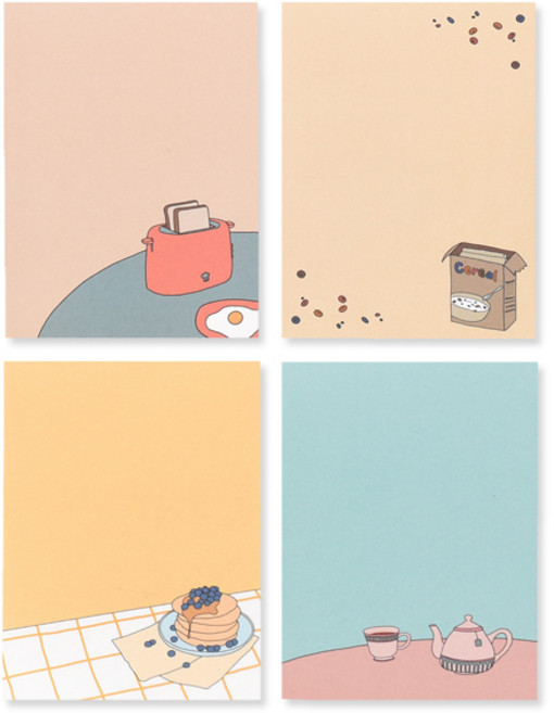 모노라이크 메모리즈 B 메모지 4종 세트, Brunch + Cereal + Pancake + TeaTime, 1세트