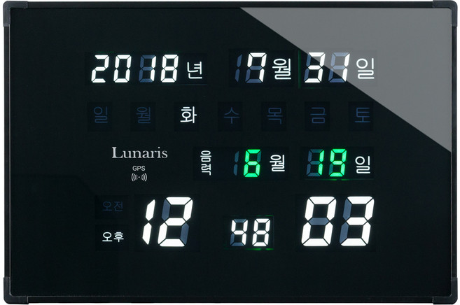루나리스 GPS 수신 LED 디지털 전자 벽시계 중, 블랙