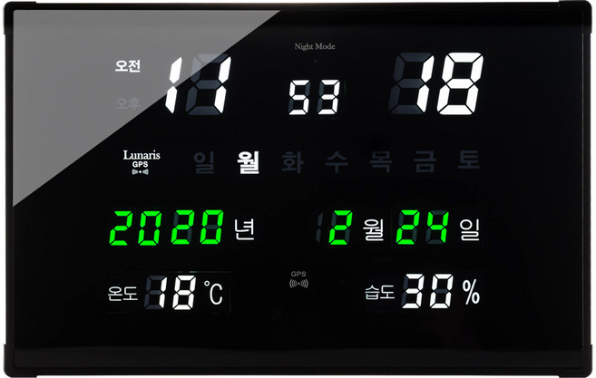 루나리스 GPS수신 매직 온습도 LED 전자 벽시계, 블랙