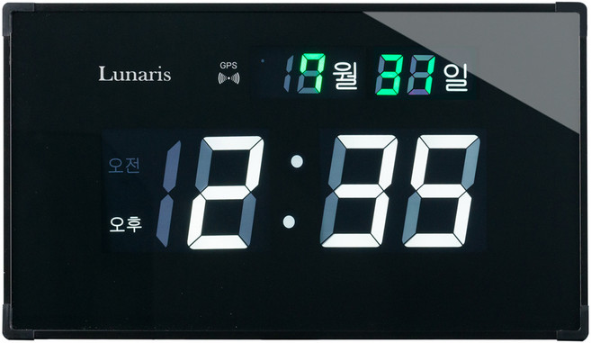 루나리스 전파 GPS 수신 LED 디지털 전자 벽시계 소, 블랙
