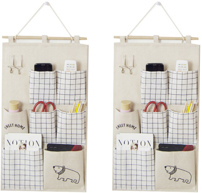 앤티스 북유럽 일러스트 벽걸이 수납 포켓 2p, 베이지