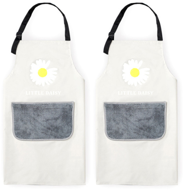 마켓피오 꽃 pvc 주방 손닦는 타올 앞치마, 화이트, 2개