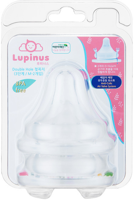루피너스 국내 제조 Double Hole 젖꼭지, 3단계(M), 2개