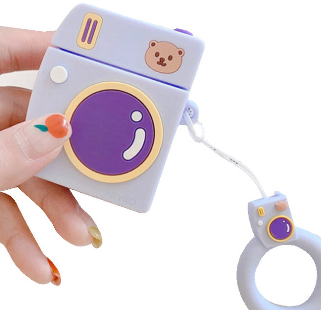 아리코 큐티 베어 즉석카메라 에어팟 케이스, 퍼플, 1개