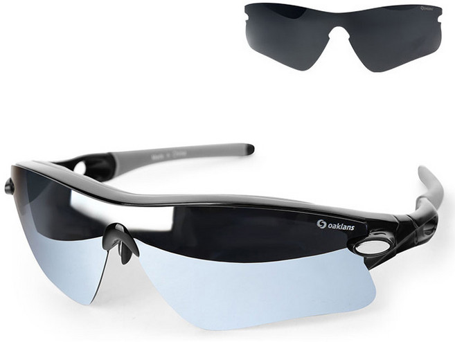 오클랜즈 프리미엄 편광 렌즈 2종 세트 스포츠 선글라스 Q360, 블랙프레임 + 실버밀러편광렌즈, 1개