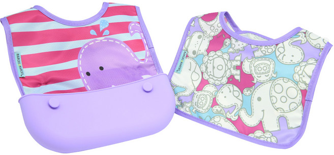 마커스앤마커스 방수턱받이 파우치 세트, 퍼플 고래 윌로, 1세트