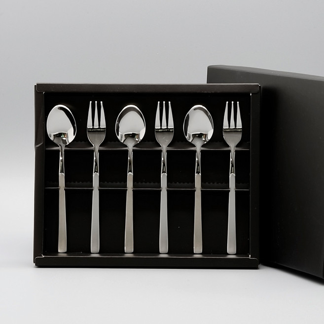 테이블아트 국산 본 티스푼 티포크 + 케이스 세트, 1세트, 티스푼 3p + 티포크 3p