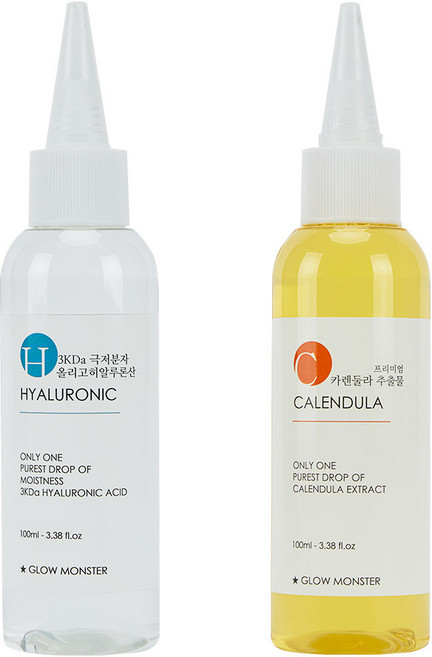 [비건뷰티] 글로우몬스터 프리미엄 카렌듈라 추출물 100ml + 3Kda 올리고 히알루론산 2% 원액 100ml, 1개