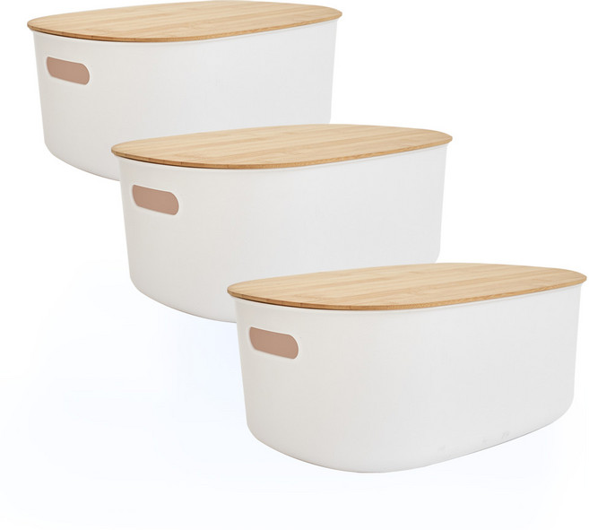 모노플랫 원형 원목 수납함 6L, 3개
