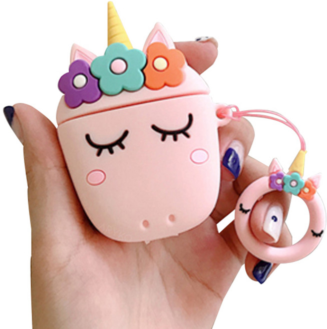 아리코 플라워 크라운 유니콘 실리콘 에어팟 케이스, 핑크