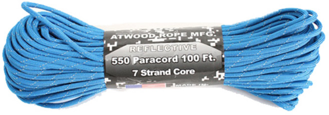ATWOOD ROPE MFG 550傘繩 100Ft 降落傘繩 反光 攀登繩, 藍色