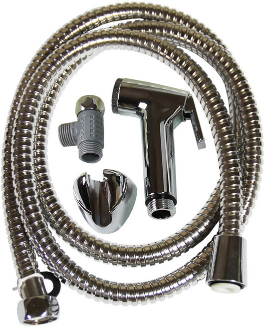 샤워프렌드 변기샤워기 메탈 호스 1.5m + 구성품 3종 세트, 실버