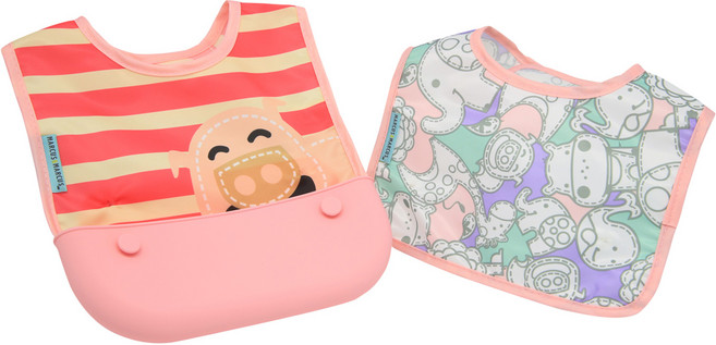 마커스앤마커스 방수턱받이 파우치 세트, 핑크 돼지 포키, 1세트