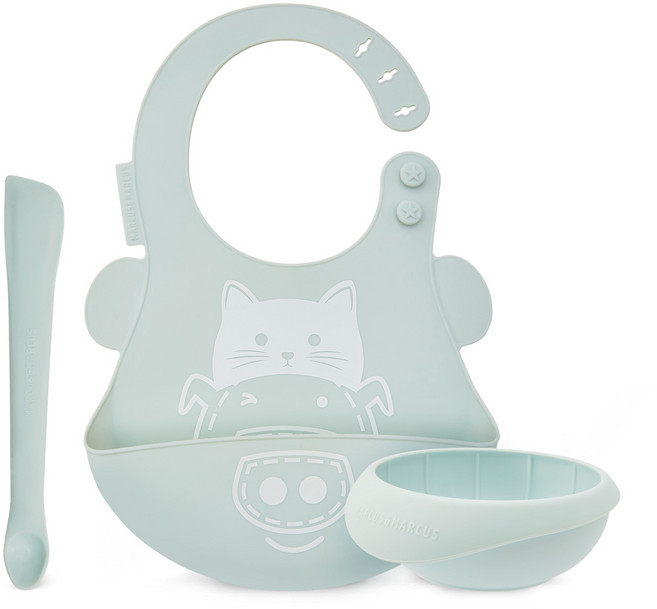 마커스앤마커스 이유식기 스타터 세트 스페셜 에디션, 라이트민트 키티, 베이비빕 + 실리콘볼 + 이유식스푼, 1개