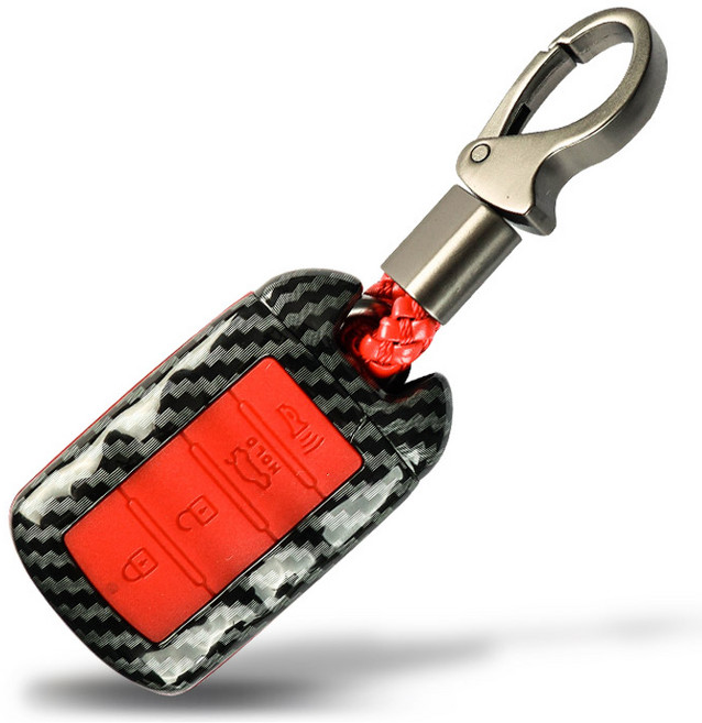 어반카 현대 카본 풀커버 차키케이스 4번튼, 케이스(레드), 키링(블랙)