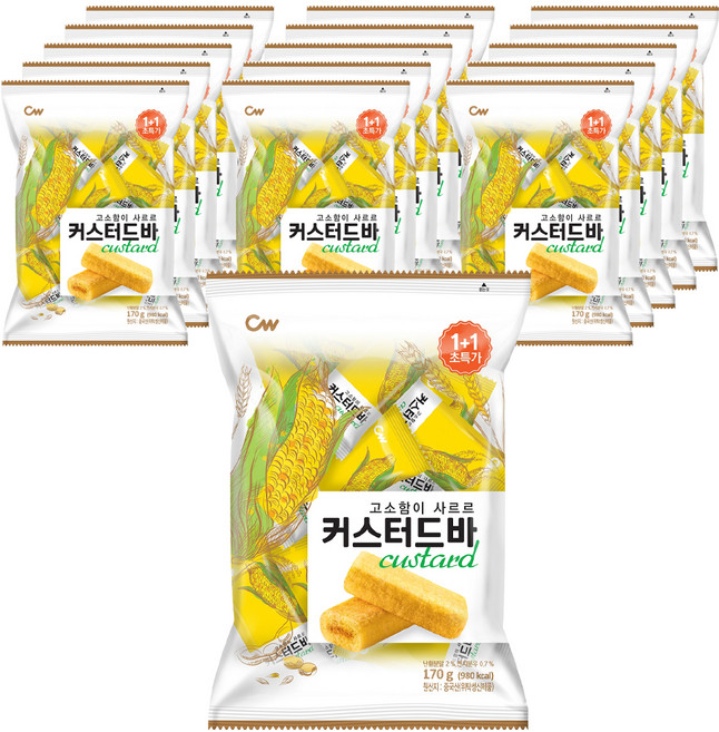 청우식품 고소함이 사르르 커스터드바 스낵, 170g, 16개