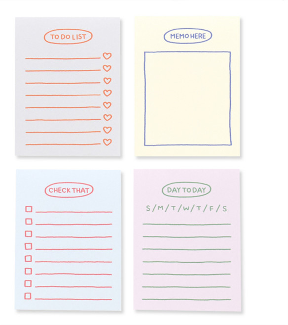 모노라이크 스케치 플래닝 메모패드 4종 세트, Todolist + Memohere + Checkthat + Daytoday, 1세트