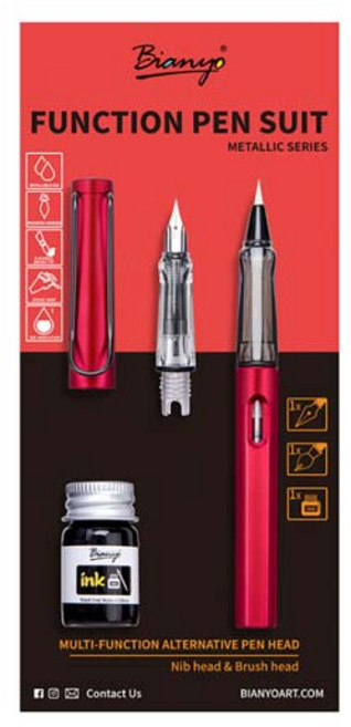 사파리 브러쉬 캘리 만년필 세트, EF, 와인레드