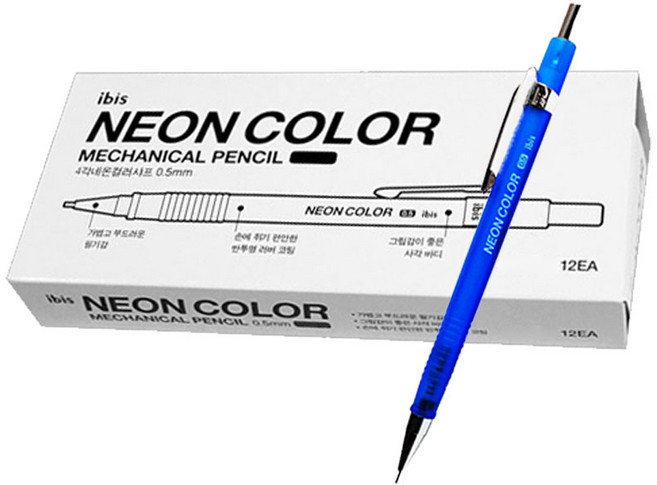 아이비스 4각 네온 컬러 샤프 SP10650 블루, 0.5mm, 12개
