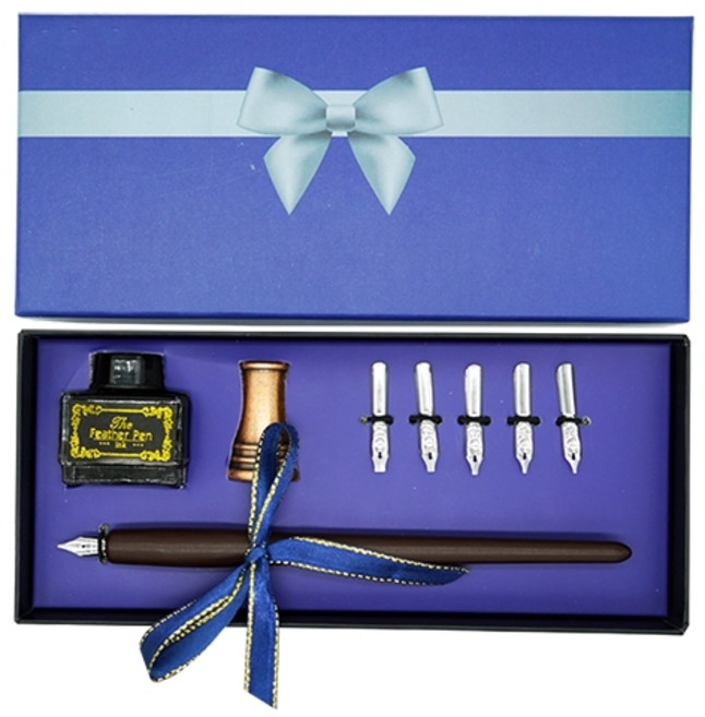 Tramol 클래식 만년필 + 홀더 + 잉크 + 펜촉 5p 세트, 브라운(SP068019)