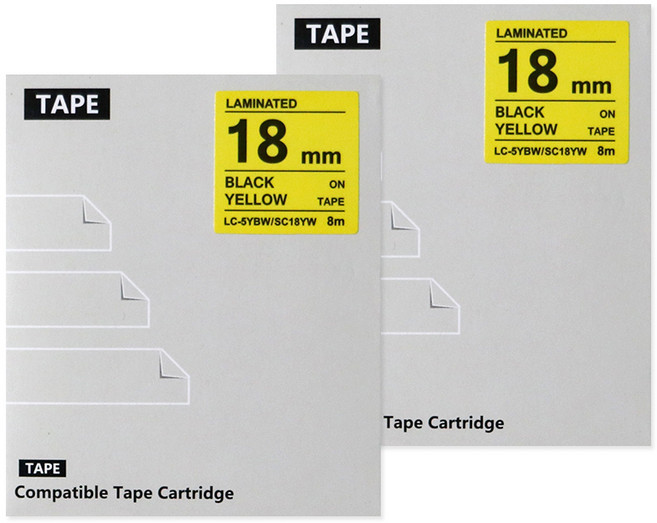 제이씨라인 엡손 호환 라벨테이프 18mm SC18YW 2p, 노랑바탕 + 검정글자, 8m