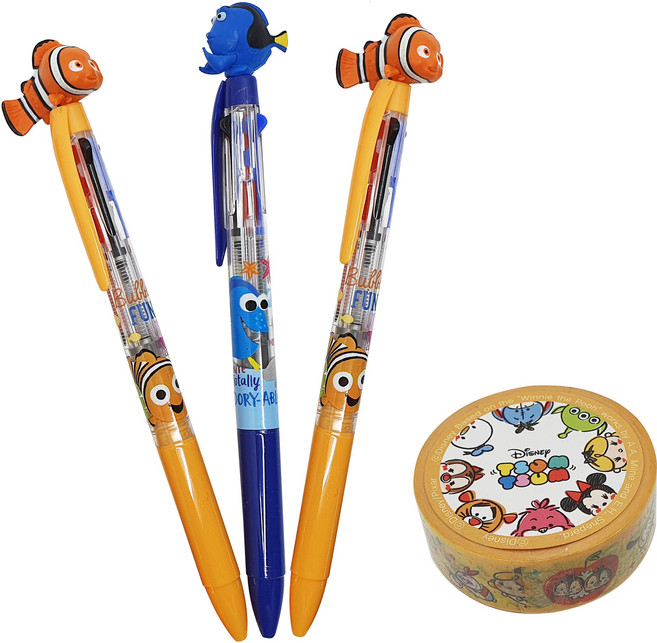 디즈니 캐릭터 3색 볼펜 니모 2p + 도리 + 마스킹 테이프 랜덤발송 문구세트 A, 혼합색상, 1세트
