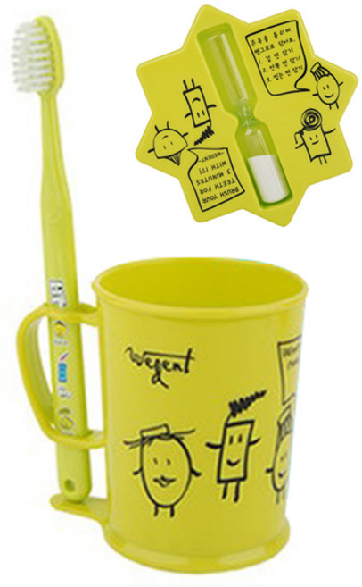 위덴 어린이 칫솔 11~13세 + 양치컵 + 모래시계 세트 라임, 1세트