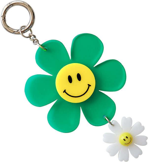 스마일 플라워 키링 열쇠고리, 1개, 그린