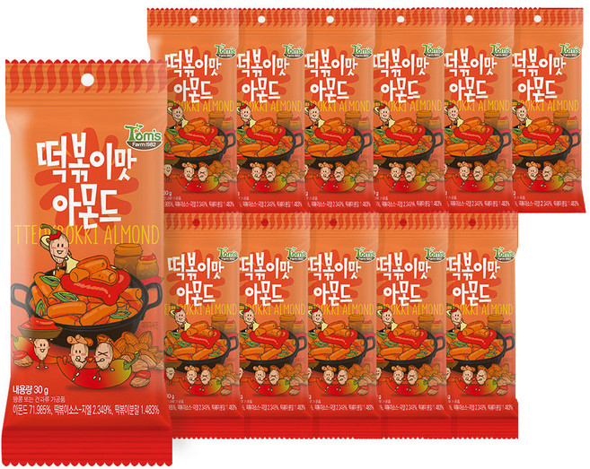탐스팜 떡볶이맛 아몬드, 30g, 12개