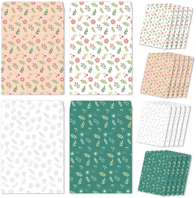 연두앵두 비밀의 화원 양면테이프 봉인 기프트 페이퍼백 중봉투 4종 6p, 혼합색상, 1세트