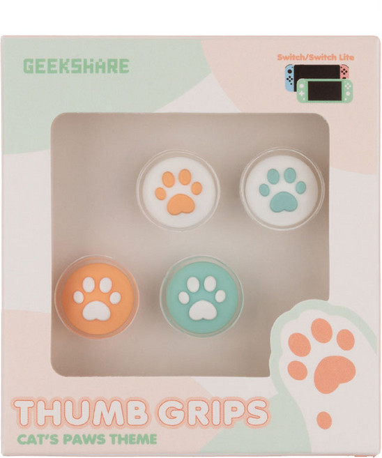 긱쉐어 닌텐도 스위치 앤 스위치 라이트 호환 냥발 파스텔 조이콘 스틱커버 민트그린 앤 오렌지, 민트그린&오렌지, 1세트