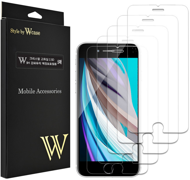 더블유케이스 크리스탈 2.5D 고화질 9H 강화유리 휴대폰 액정보호필름 5p, 1세트