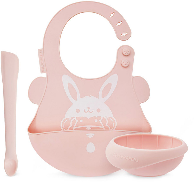 마커스앤마커스 이유식기 스타터 세트 스페셜 에디션, 베이비핑크 버니, 베이비빕 + 실리콘볼 + 이유식스푼, 1개