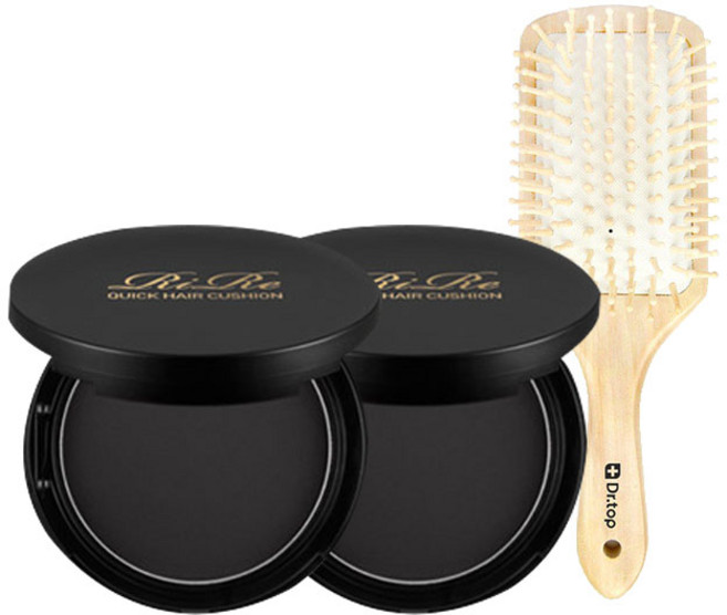 리르 퀵 헤어 커버 쿠션 2p + 우드브러쉬 세트, 커버쿠션(내추럴 블랙), 1개