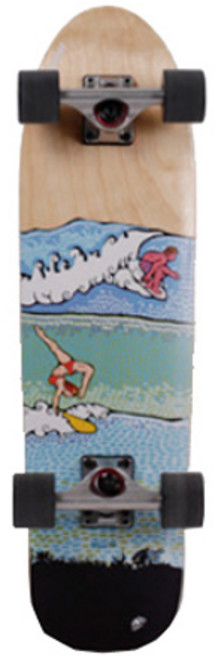 UNKNOWN 木質交通板 長板 + 滑板維修工具組, 滑板(衝浪圖案), 維修工具(隨機出貨)