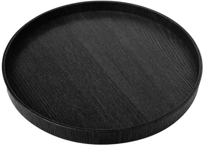 블럭마트 원목 원형 쟁반, 블랙, 1개