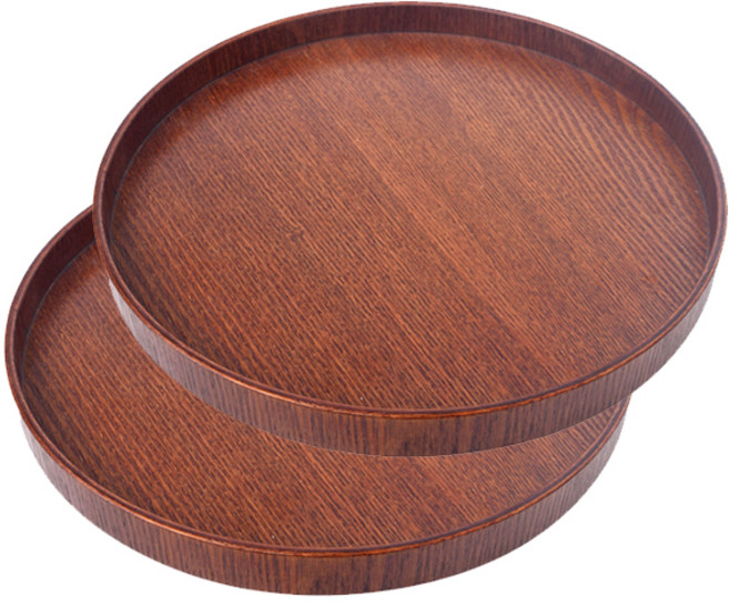 블럭마트 원목 원형 쟁반, 브라운, 2개