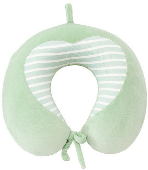 아리코 하프 줄무늬 U자형 메모리폼 목베개, 그린