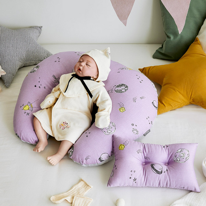 데코원 그릭 순면 신생아 수유쿠션 베개 세트, 바이올렛