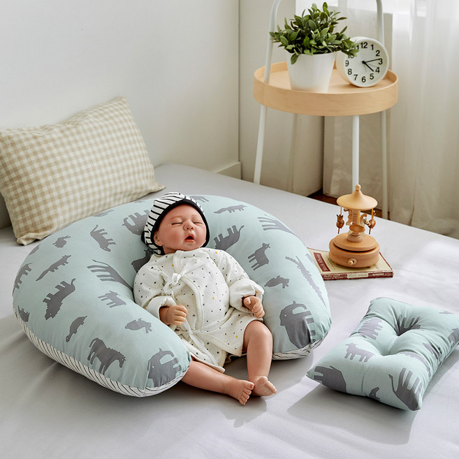 데코원 그루비 순면 신생아 수유쿠션 베개 세트, 민트