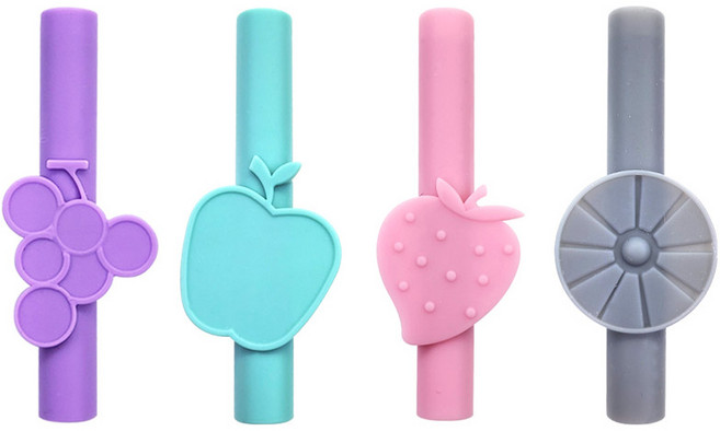 아가프라 과일 실리콘 빨대탑 모양 랜덤발송 4p, 퍼플 + 민트 + 핑크 + 그레이, 1세트