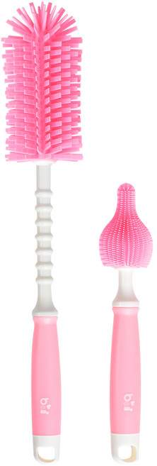 베이비앤아이 버블 실리콘 일자 젖병솔 세트, 1세트, 베리핑크