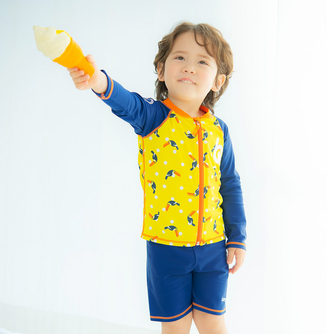 bayb 남아용 투칸 집업 래쉬가드 상하의 + 수영모 세트