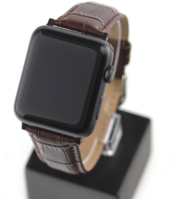 애플워치3/4/5/6/SE 악어무늬 가죽밴드 (42/44mm 호환 가능), 브라운, 1개