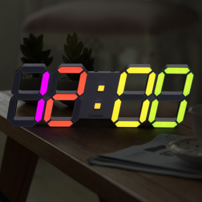 루나리스 3D LED LG 전구 인테리어 레인보우 벽시계 384 x 128 x 23 mm, 화이트