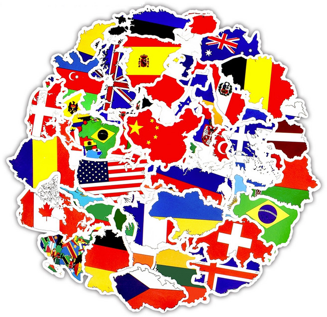 세계국기 플래그 캐리어스티커 50p 세트, 혼합색상, 1세트