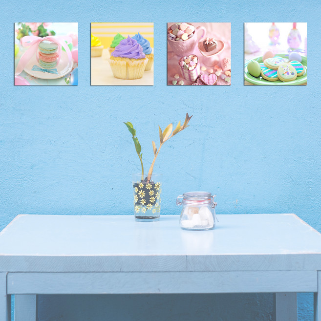 MISO eYe 免釘牆版畫壁掛畫4件組 甜蜜甜點, 混合色